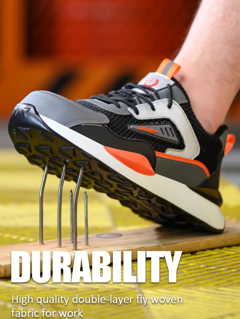 Product Introduction of Men's Patchwork Lace Up Low Top Safety Shoes, New Style Breathable Comfortable Anti-slip Work Shoes, Non-slip Anti-smash and Anti-puncture Safety Shoes for Men, National Day Offers Valentine's Day Gift for Men 7