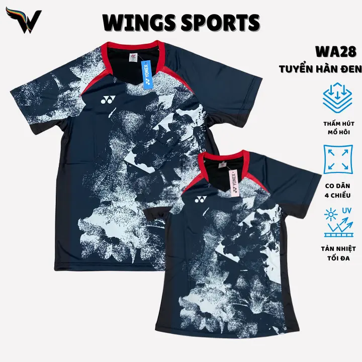 Áo cầu lông mã WA28 tuyển Hàn - màu đen dành cho tập luyện và thi đấu Nam Nữ Top Sport   Nam Top