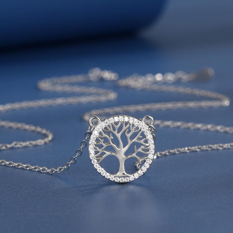 Graves Sterling Silver Lucky Tree Necklace Set Temperament Tree of Hope Elegant and Exquisite Women's Bracelet Earrings 2