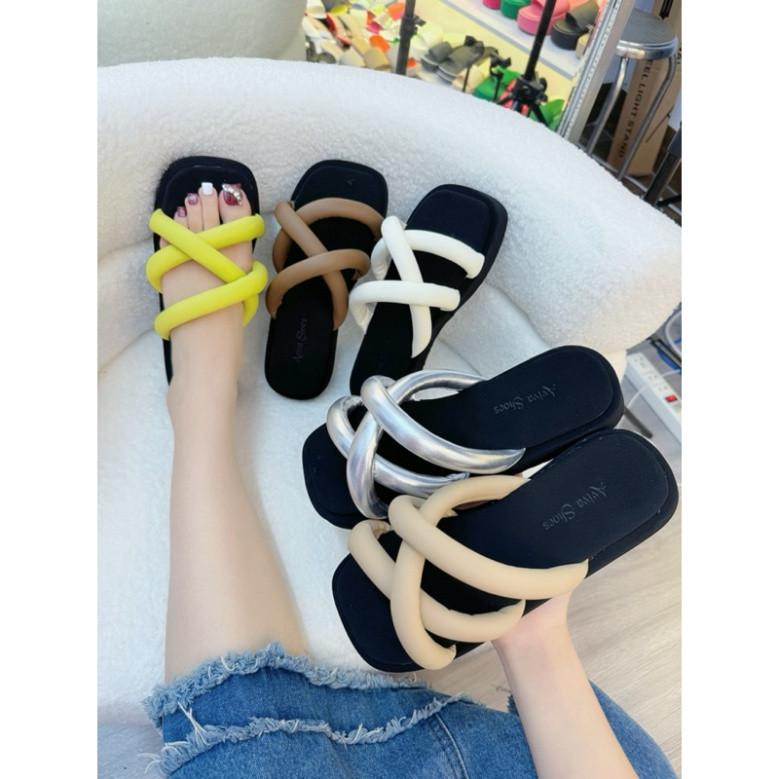 Dép mút ống 3cm( ống si sáp chéo) siêu xinh hót xịn xò 2024 avivas Nhung Sandal（miễn phí vận chuyển） Jean Len DéP Nữ 2