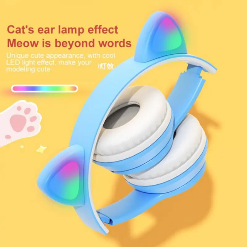 Headphone Headset Bando Bluetooth P47m Rgb Led Cat Earphone Wireless Stereo Bass Headset Gaming Buat Hp Headphone Anak Perempuan Earphones 2