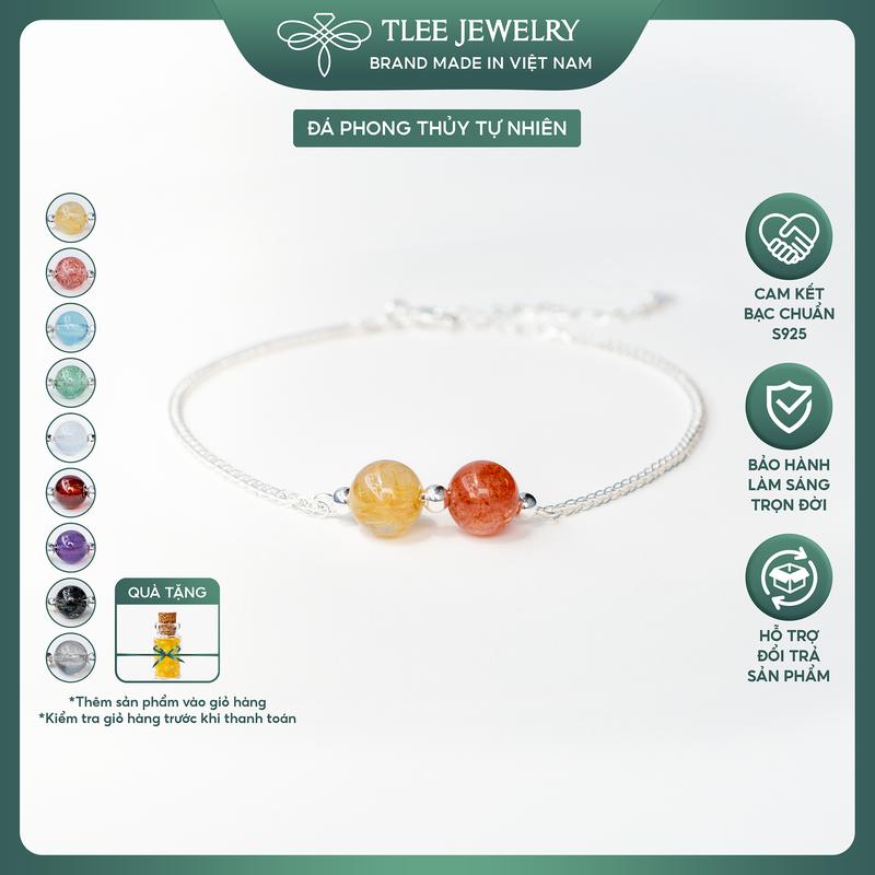Vòng tay bạc nữ TLEE dây bạc 925 mix hai hạt đá và charm bi bóng TLEE JEWELRY LT0211