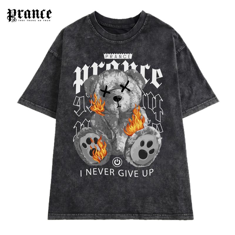 Áo Thun Gấu PRANCE BEAR 02 Local Brand, Xám Wash From Rộng, Oversize Nam Nữ, Áo thun loang xámkhói Chất Liệu Cotton 100% Cao Cấp