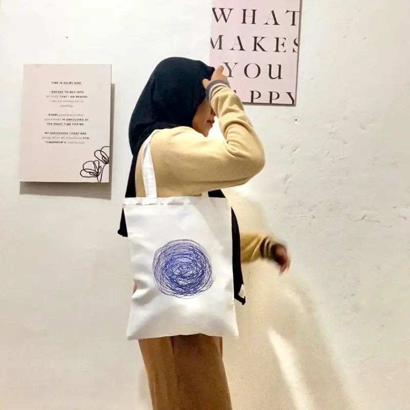 HiSunshine Totebag Aesthetic Kanvas Putih Susu 30x40cm Tas Wanita Sublimasi Printing Mudah Dilipat Cocok Untuk Jalan Santai Dan Sekolah - Canvas 1