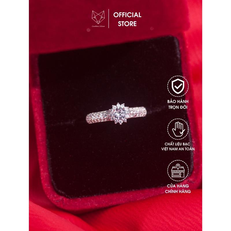 Mã INBAU40 giảm 40K đơn 249K Nhẫn Bạc Ta Cáo Bạc Jewellery ổ đá đế hoa mini quà tặng bạn gái năng động dễ thương
