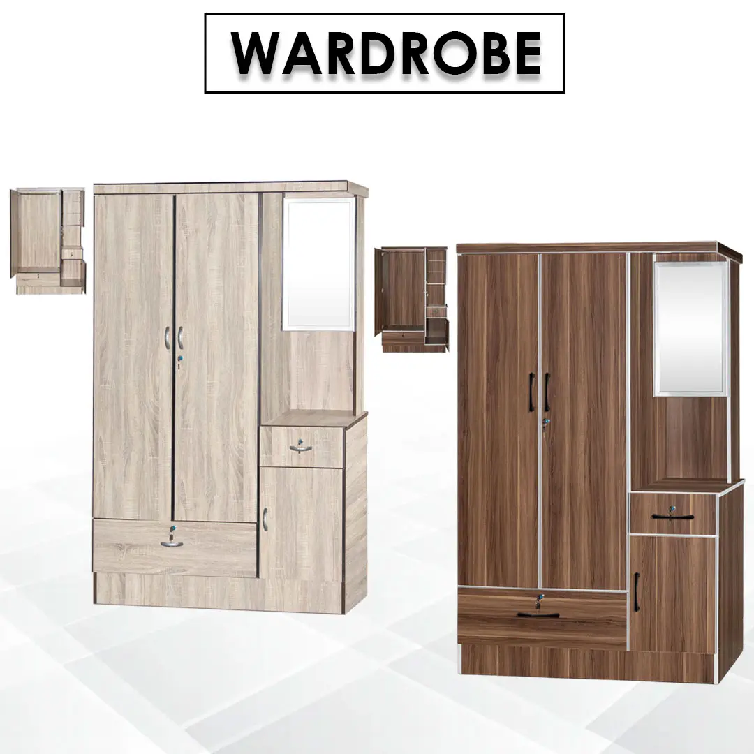 MYH Furniture Wardrobe 4 Door 2 Drawer with Side Dressing Mirror