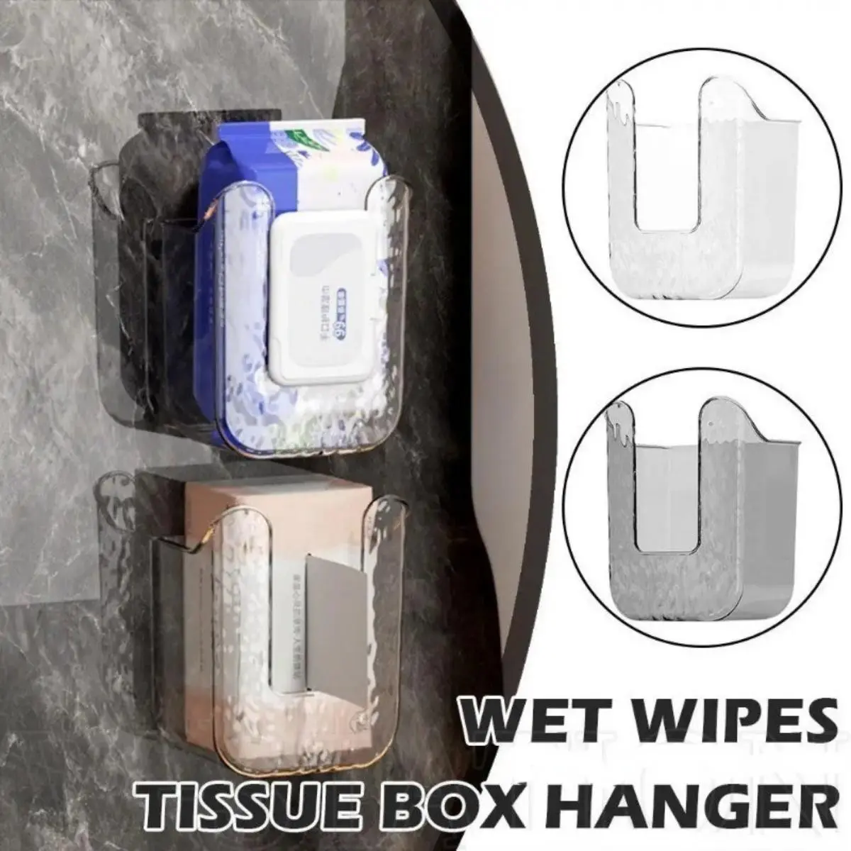 Wall Mounted Tissue Box - Wipes Paper Storage Box - Wet Wipes Tissue Box Hanger - Self Adhesive, Removable, Space Saving - Acrylic Clear Tissue Box - Bathroom Storage