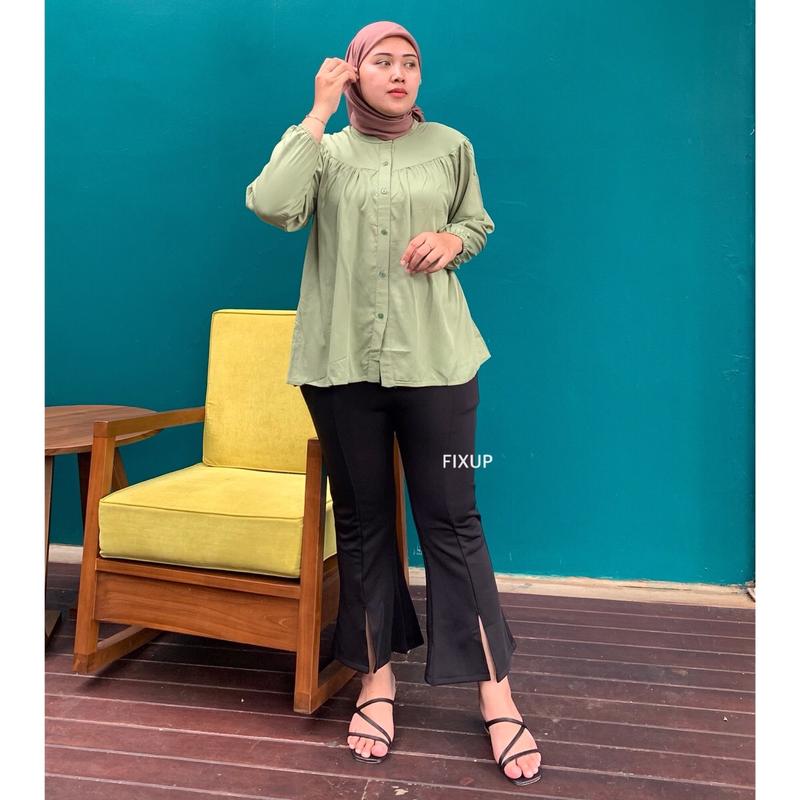 FIXUP | (M-XXXXL) MONA CUTBRAY HIGHWAIST KULOT ANTI LECEK Wanita Celana Panjang Hitam 2