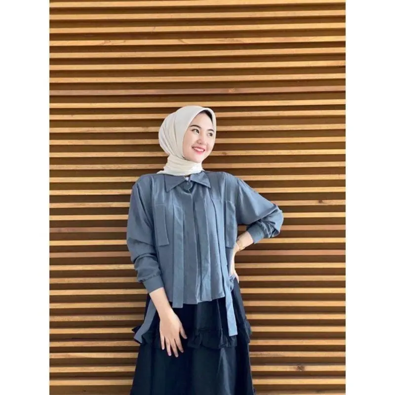 Cou - BINA SHIRT / ATASAN WANITA TERBARU KEKINIAN - NN Fit Kancing Kantong Karet 5