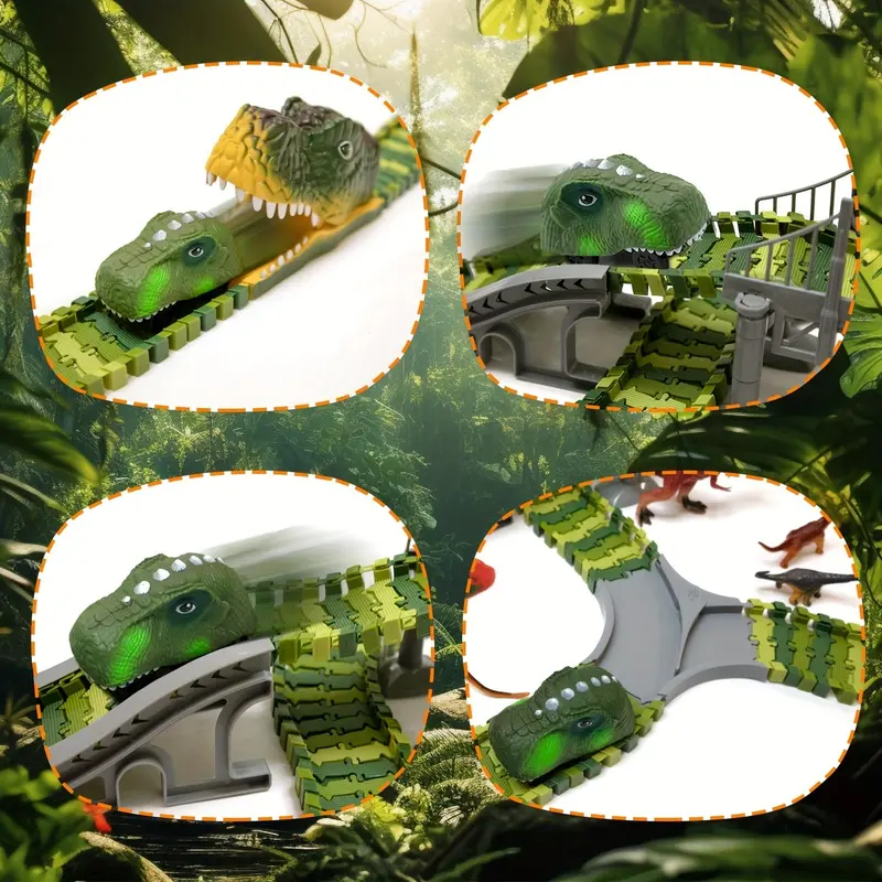 Dinosaur Race Track Toy Set, 1 Box Flexible Train Track Race Car Track Toy with Dinosaur Character, Birthday Gift for Boys & Girls 4