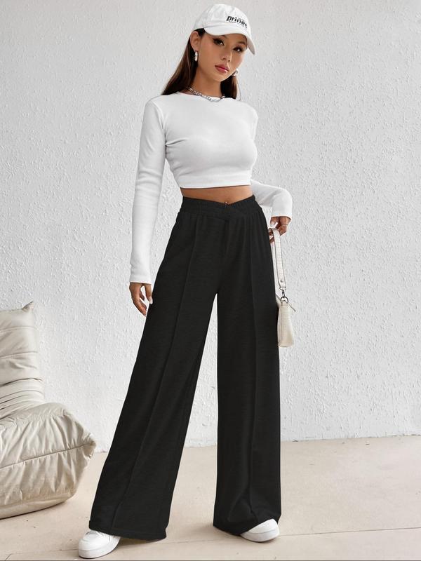 Women's Plain Elastic High Waist Wide Leg Sweatpants, Fashion Casual Comfy Trousers for Daily Wear Outdoor Sports, Minimalist Women's Bottoms for Fall & Winter, Baggy Pants, Pants for Women 1