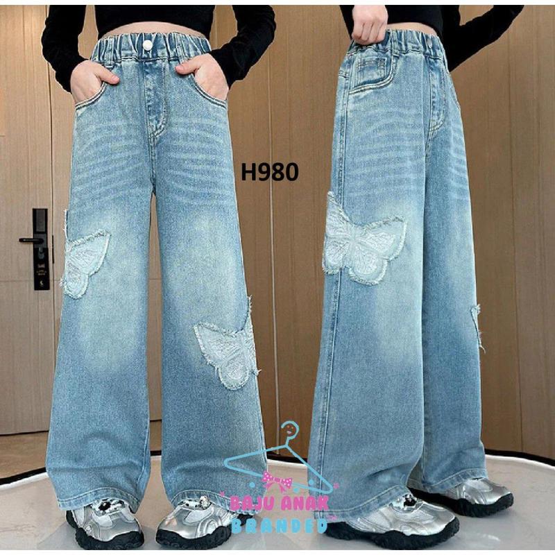 H980 Celana Kulot Butterfly Jeans Anak Perempuan Tanggung 1