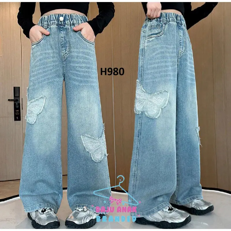 H980 Celana Kulot Butterfly Jeans Anak Perempuan Tanggung 1