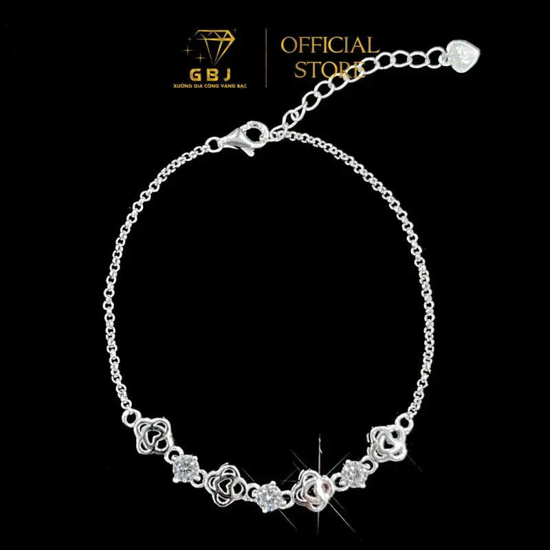 Lắc Tay Bạc Hình Tim Mix Đ.á Moissanite 4Li XI KIM (19cm) Sang Trọng Thanh Lịch GBJ719 3