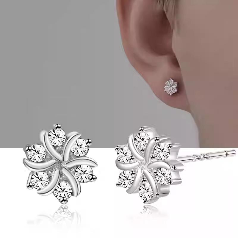 Khuyên tai nam bạc 925 bông tuyết đính đá Snow Flower 1 chiếc | GEMY SILVER KN151