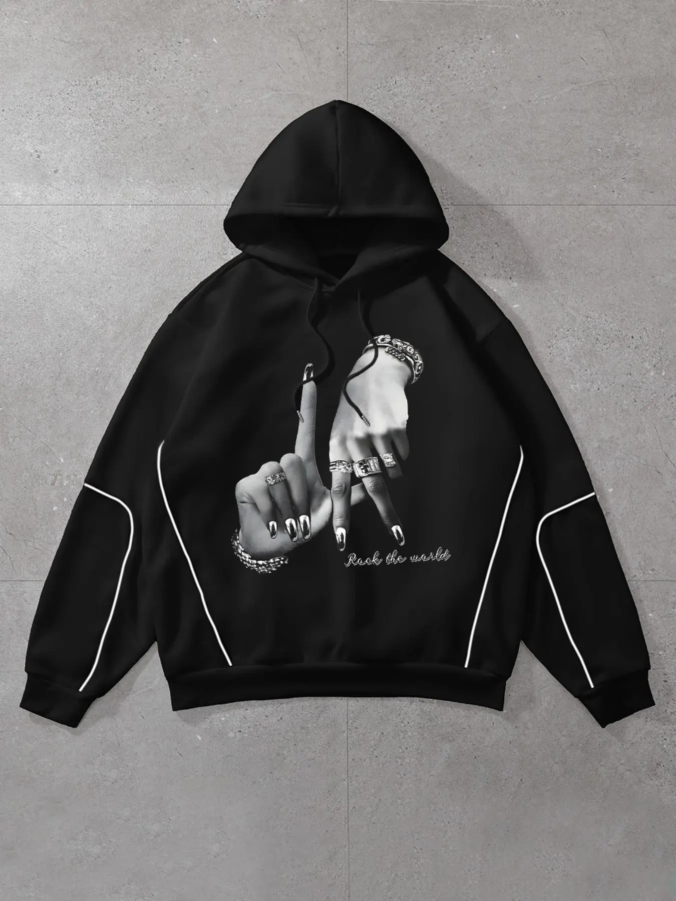 Women's Letter & Hand Print Hoodie, Casual Long Sleeve Hooded Sweatshirt for Fall & Winter, Yoga Hoodie, Women's Clothes for Daily Wear