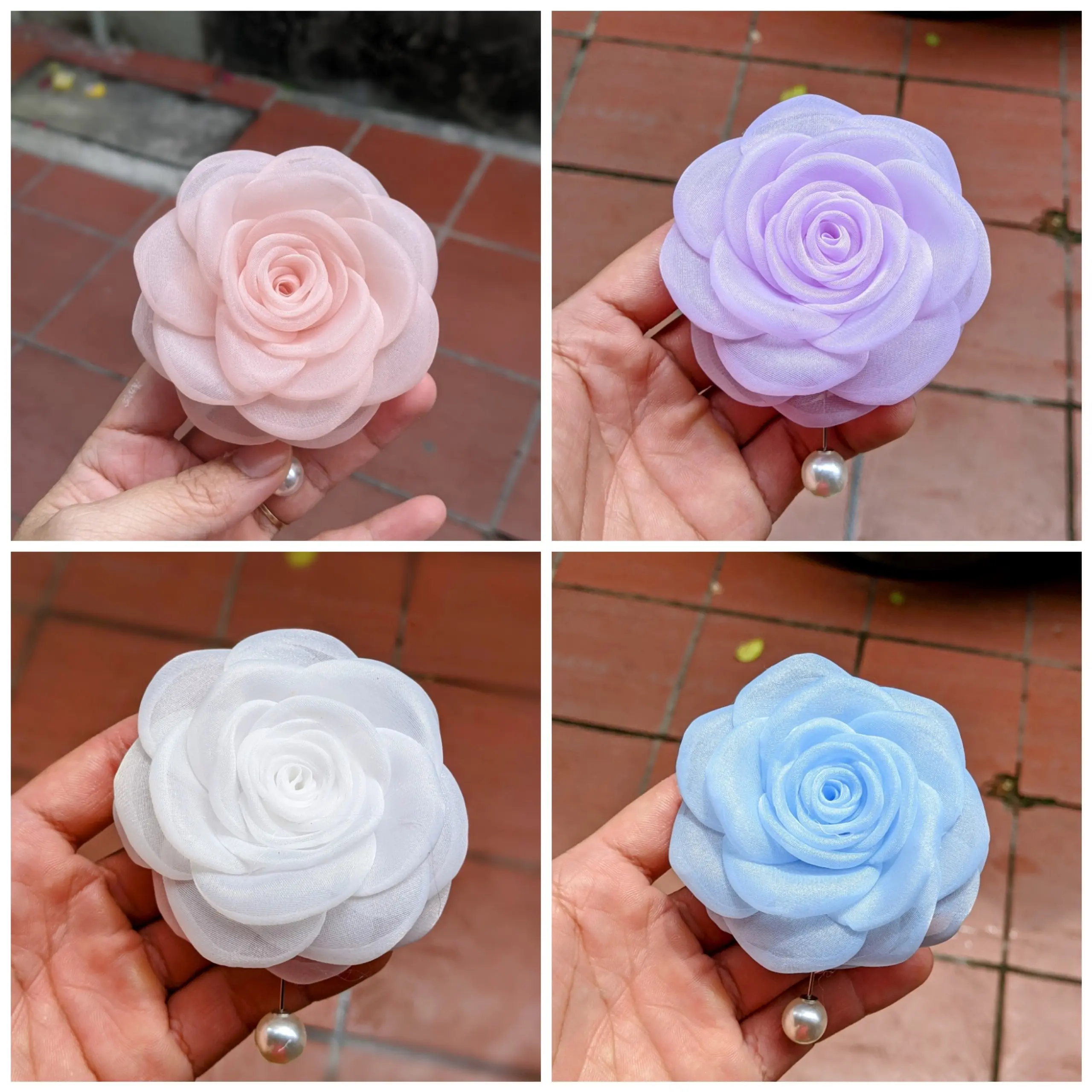 hoa cài áo vải voan hàn có ghim cài size 8-9cm, nhiều màu lựa chọn - phụ kiện trang trí áo váy Màu đen