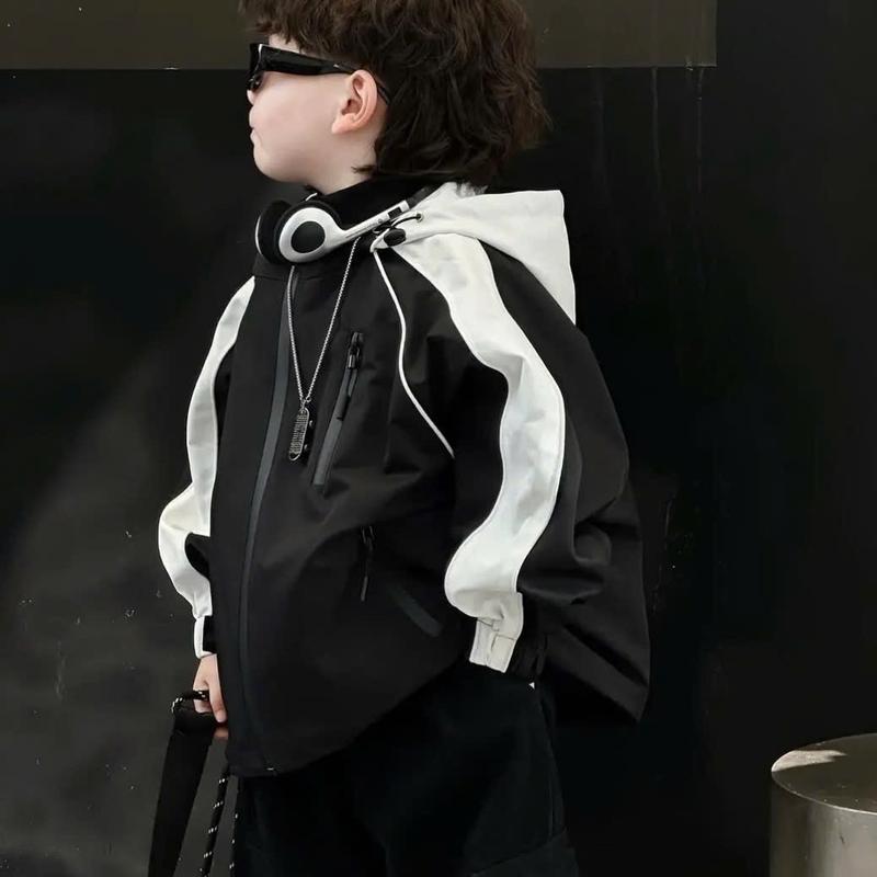[5008] Áo khoác gió mỏng đen trắng bên trong lót lụa, chất vải cách nước không thấm vào lớp trong cho bé trai vè bé gái