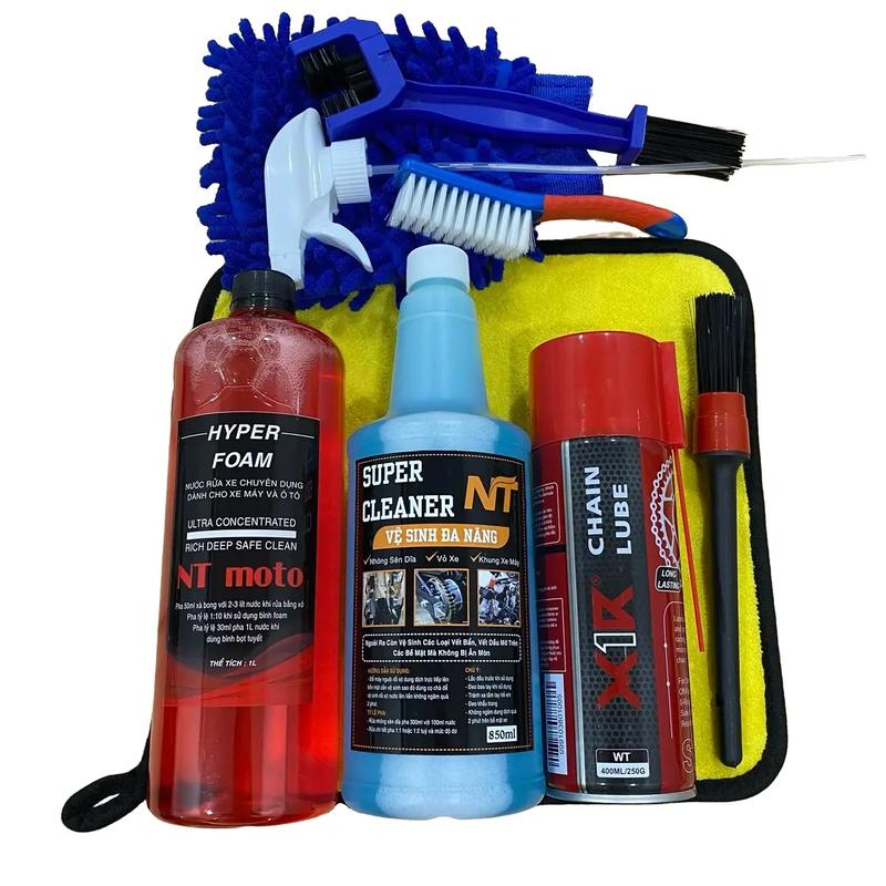 Combo rửa xe+DƯỠNG SÊN X1R+super cleaner+xà bông kèm dụng cụ
