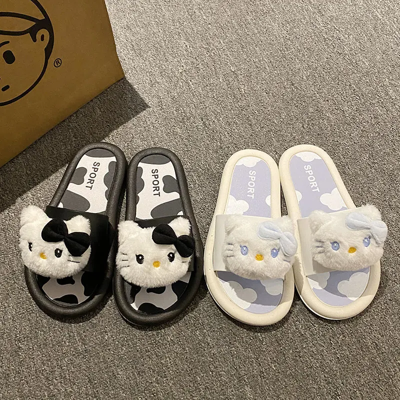 Dép Hello Kitty, Thiết Kế Hoạt Hình Dễ Thương, Có Thể Đeo Ngoài Trời, Dép Đi Hellokitty, Dành Cho Nữ, Đế Dày, Kiểu Lười, Thích Hợp Để Tắm Trong Nhà, Dép Chống Trượt 8