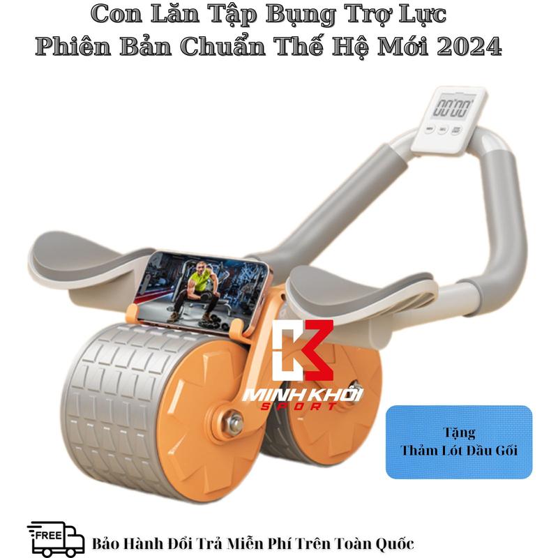 Con Lăn Tập Bụng Bản Chuẩn [Tặng Thảm Lót Đầu Gối, Đồng hồ đến giờ] Khung Sắt, Trợ Lực,Bánh Xe Chống Trượt Tập Gym Tập Cơ Bụng Nam chai  lăn cuốn dung cutap bung