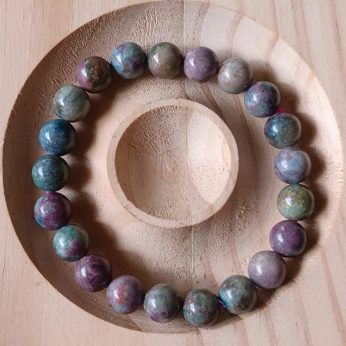 Natural Ruby Kyanite Bead Bracelet 9mm for Passion, Goodluck, Protection and General Health (UV Reactive)