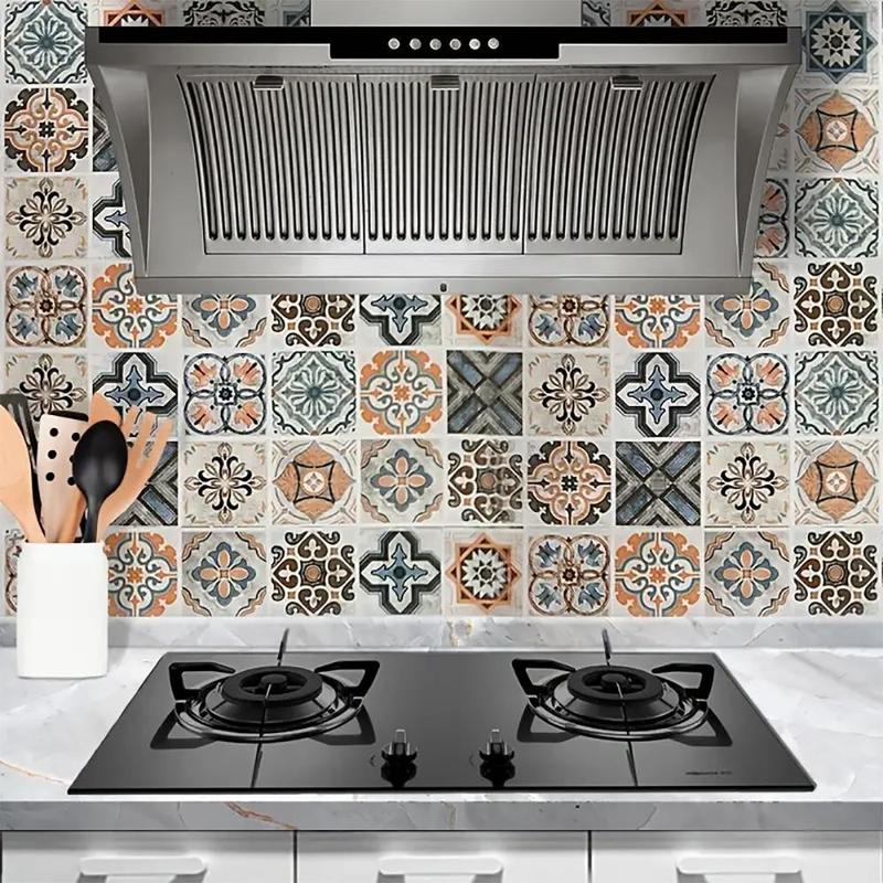 Geometric Pattern Kitchen Tile Sticker, 1 Roll Waterproof Decorative Wall Sticker, Self Adhesive Wallpaper for Home Kitchen Decor 3