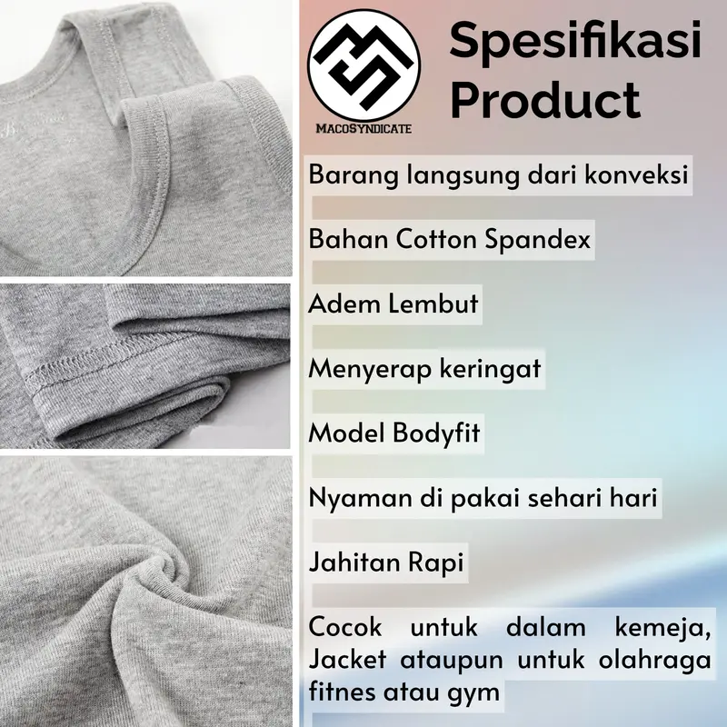 PAKET ISI 3 PCS kaos singlet cowok premium Katun rib Pria keren 8