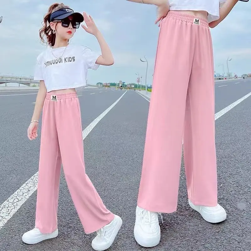 Quần Bé Gái, Mỏng Mùa Hè, Chất Liệu Lụa Lạnh Quần Ống Đứng, Thích Hợp Cho Trẻ Em, Quần Chống Muỗi, Quần Ống Rộng Dáng Rộng Cho Bé Gái 5