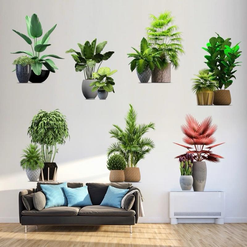 Decal Dán Tường mẫu 7 chậu cây xanh sẵn keo bóc dán từng hình . Mỗi chậu cây kt 25*30cm decor phòng