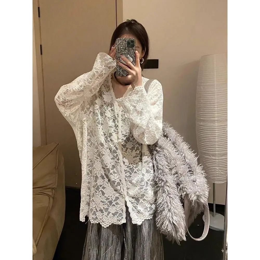 Áo Sơ Mi Cơ Sở Ren Khoét Lỗ Phong Cách Pháp, Dành Cho Nữ, Có Thể Mặc Mùa Thu Bên Trong, Áo Sơ Mi Dài Tay Nhiều Lớp Cao Cấp, Áo Dễ Thương Và Gợi Cảm