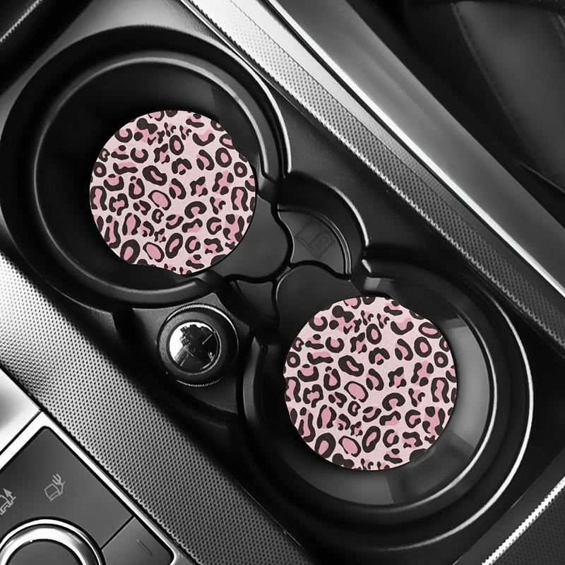 Product Introduction of Leopard-print Car Coaster, Round Anti-slip Car Cup Holder Coaster, Durable Car Cup Holder Pad, Car Interior Accessories for Women 9