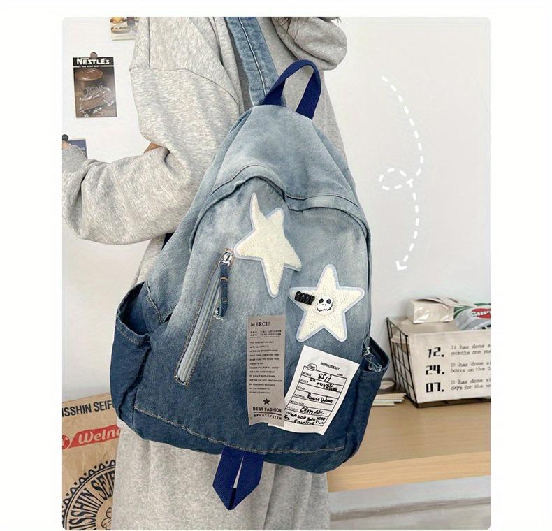 Product Introduction of Vintage Style Tie-Dye Denim Backpack, Large Capacity with Adjustable Straps - Fashion Backpack for School and Commuting 14