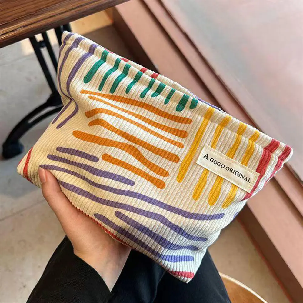 Colorful Stripes Corduroy Cosmetic BagColorful Stripes Corduroy Cosmetic Bag Portable Travel Toiletry Portable Travel Toiletry Bag Skincare Sundries Aesthetic Makeup Storage Bag-ll