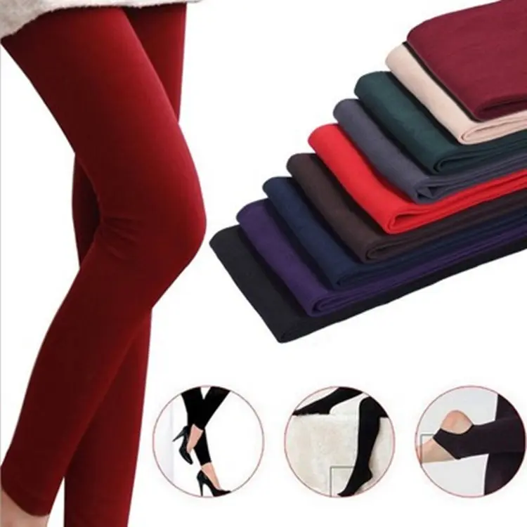 Autumn Winter Woman Thick Warm Leggings Candy Color Brushed Charcoal Stretch Fleece Elastic Pants Leggings