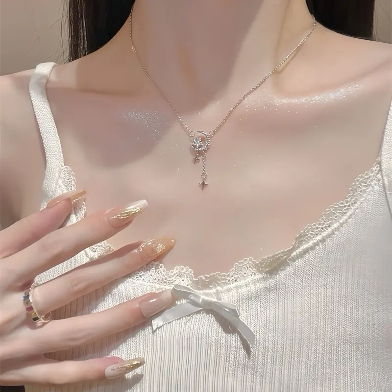 (Bebas beli 2 dapat bonus) K65 COD Kalung bulan bintang pesta Zircon titanium wanita 1