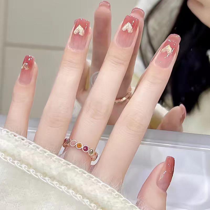 Miếng Dán Móng Tay Làm Sáng, Thiết Kế Trái Tim Ngắn, Chất Lượng Cao Cấp, Có Thể Tháo Rời, Ins Mẹo Làm Móng, Thích Hợp Cho Học Sinh, Móng Tay Có Thể Đeo Thành Phẩm Hàng Mới Về 2
