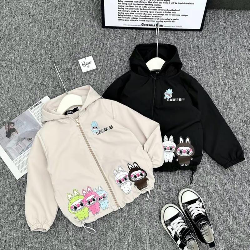 ÁO KHOÁC GIÓ THỎ LABUBU CHO BÉ TRAI BÉ GÁI CÓ MŨ LÓT NỈ (lót lụa) SIÊU DÀY DẶN, HÌNH IN ĐÁNG YÊU SẮC NÉT (size 6-40kg) aokhoac