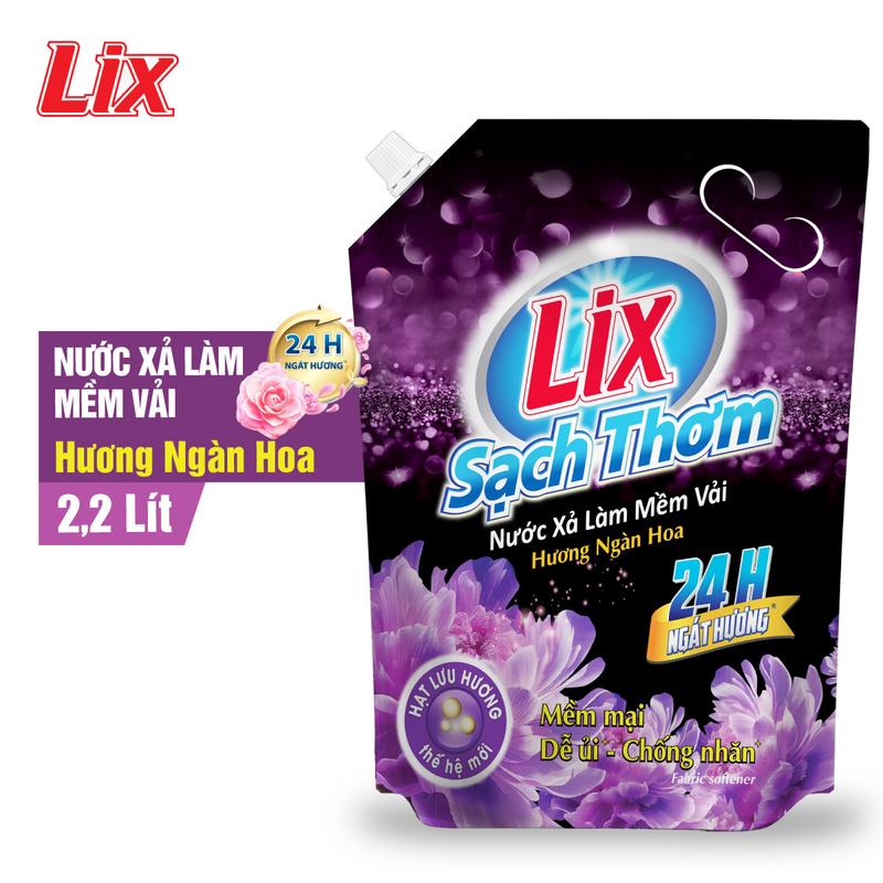 Nước Xả Vải LIX Sạch Thơm Hương Ngàn Hoa, Dễ Ủi, Chống Nhăn TÚI 2.2 LÍT - Mã L17702