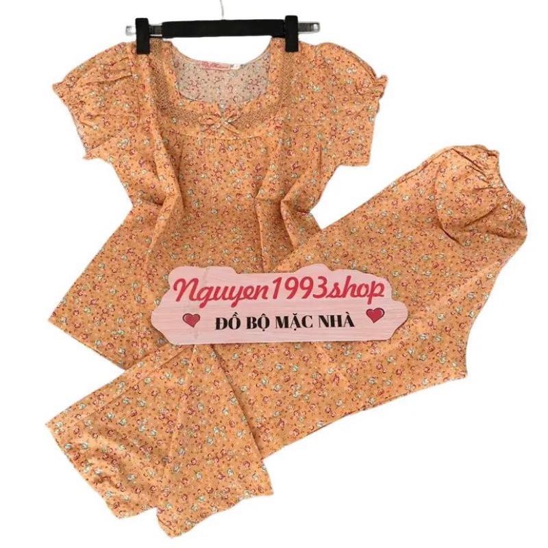 (40-75kg) Set đồ bộ mặc nhà chất lụa hàn áo có tay, quần dài 9 tấc có túi Nữ 4