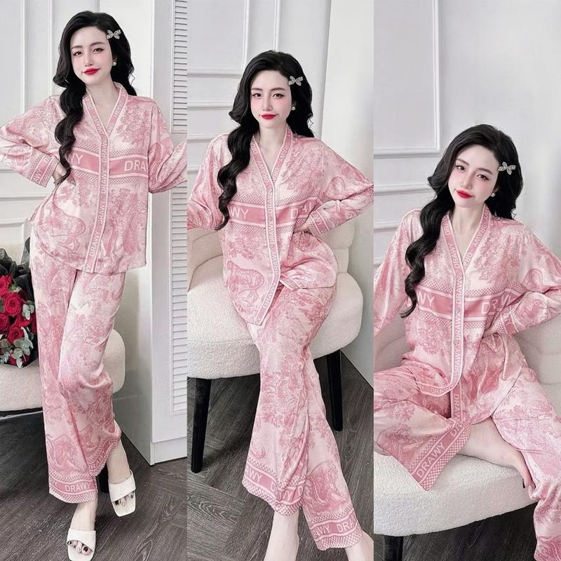 Bộ Đồ Ngủ Pijama Dài Tay Hisexy Set Pijama Dài tay Lụa Latin Cao Cấp mềm mịn P11 Women Nữ Quần Ngủ Áo Ngủ
