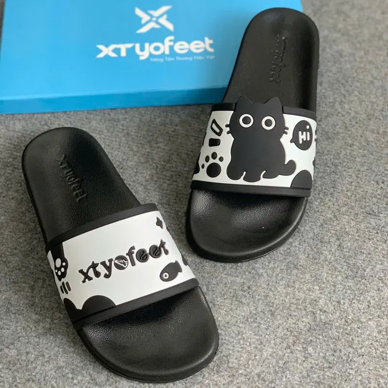 [ FULL BOX ] Dép nam nữ quai cao su họa tiết MÈO HELLO,dép cá  bản full nhiều màu hot trend (XC 46)DéP Slipper Đế Bằng Quai Ngang Dép Lê 4