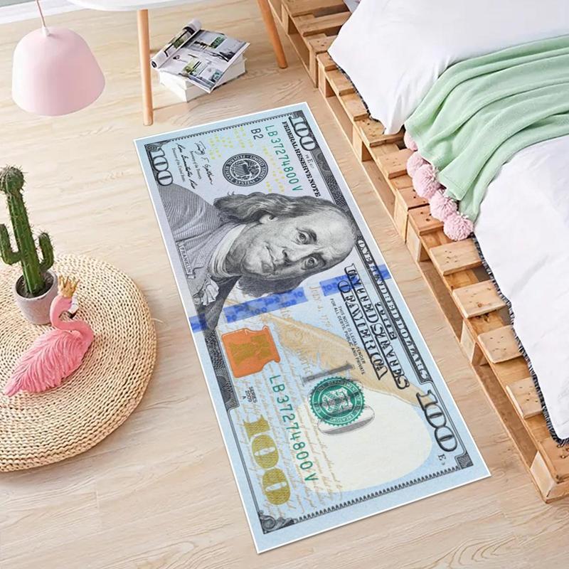 Creative 100 Dollar Pattern Rug, 1 Count Bedroom Decor Bedside Soft Carpet, Area Rug, Christmas Decor Thickened Fluffy Plush Floor Mat for Home Living Room Bedroom, Christmas Gifts, Christmas Decorations 0