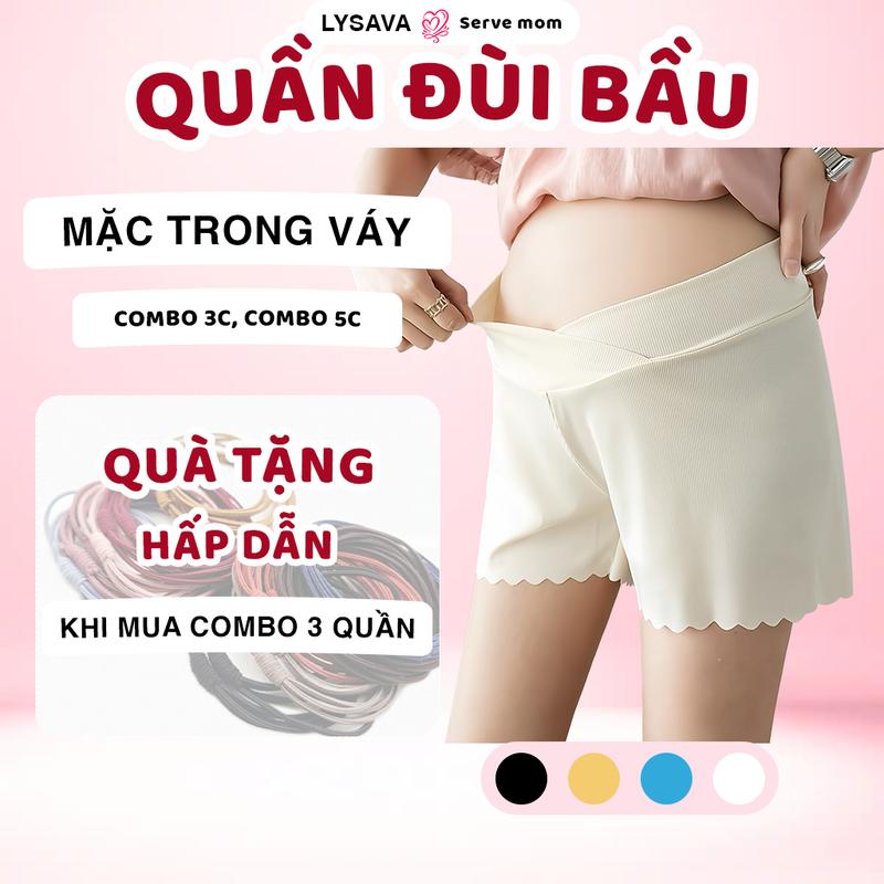 Combo Quần Đùi Bầu Mặc Trong Váy Cho Bà Bầu, Quần Đùi Bầu Cạp Chéo Bigsize Chất Lụa Tăm Mềm Mát Mặc Nhà Lysava QD3