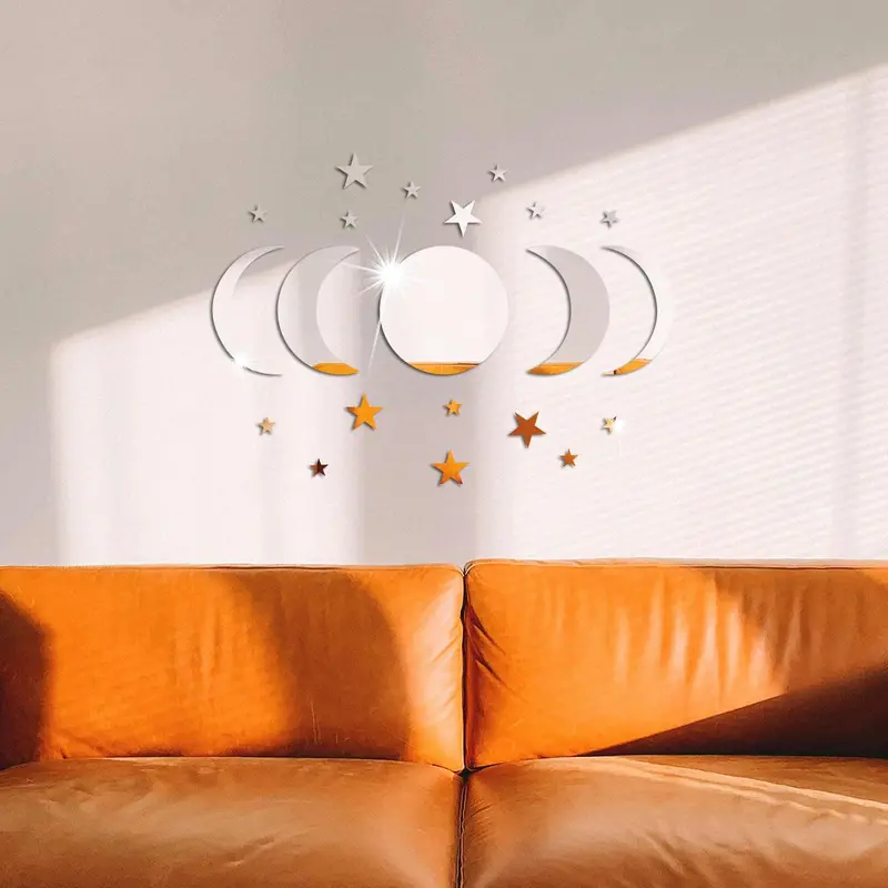 Star & Moon Pattern Mirror Decorative Wall Tiles Sticker, 1 Set Self Adhesive Wall Decor, Decor Sticker for Home Bedroom Living Room 5