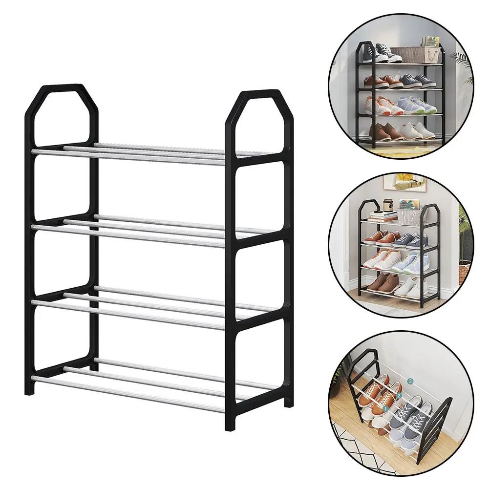 Metal shoe rack living room space-saving shoe storage rack black shoe rack