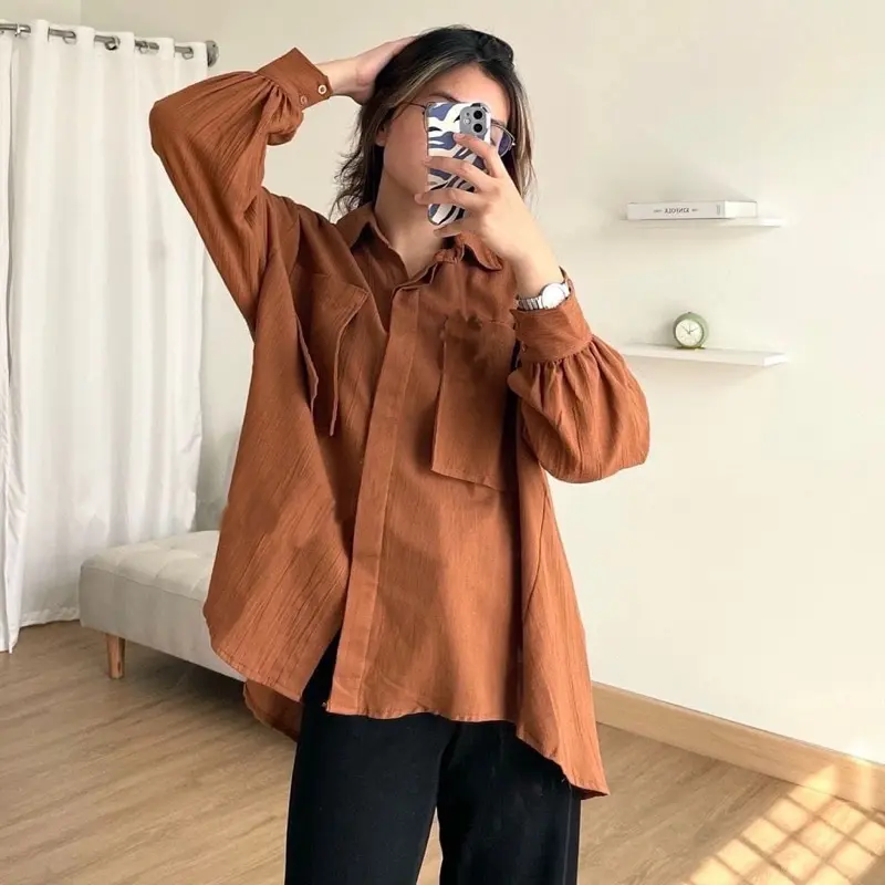 Gea Top | Kemeja Oversize Linen Wanita - Linen Crinkle Shirt - Atasan Wanita Lengan Panjang 5