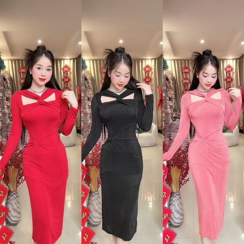   M33  Đầm body nhũ xoắn cách điệu tay dài sang trọng đầm dự tiệc sang chảnh váy đi tiệc đi làm đi chơi đều đẹp by Thương Lê M33 