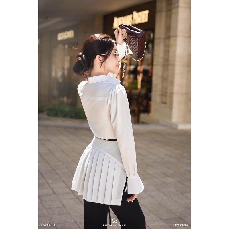 SUITS BY CHAN - Áo sơ mi kiểu tay dài xếp li tà sau (Ko kèm belt), Quần dài ống loe - VKAO00530 SCQD00046 Nữ Women 2
