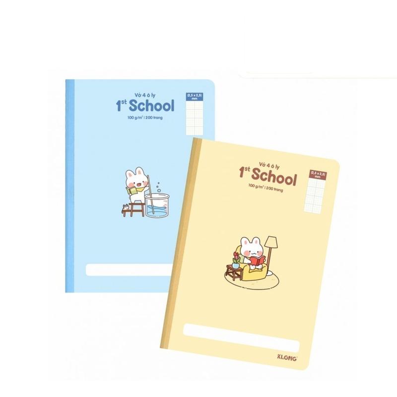 Vở Klong MS062 tập 4 ô ly B5 100gsm 200 trang dòng kẻ ô xanh lá tôn nét chữ, may dán gáy luyện chữ chống nhòe
